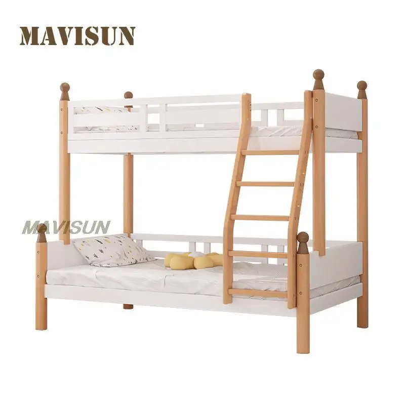 

Nordic Simple Style Beech Solid Wood Two-Story Children's Bunk White Bed Girl Child Liked Castle Child Bed Bedroom Set