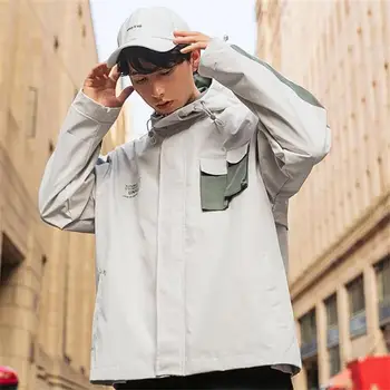 

Mens autumn new oversize multi-pockets patchwork hoodie jacket fashion casual streetwear homme coat clothes