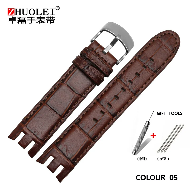 colour 05 PIN Кожаный ремешок для SWATCH Swatch YRS403 412 402 г из воловьей кожи для наручных часов Ремешок фитинги с пуговицами-бабочками - Цвет ремешка: colour 05 PIN