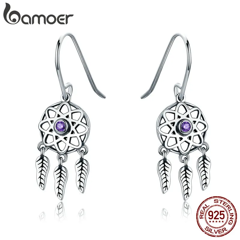 Silver Earrings BAMOER 100% 925 Sterling Silver Dream Catcher Holder Drop for Women Sterling Silver Jewelry Gift SCE394 silver earrings,womens earrings,silver dangle earrings