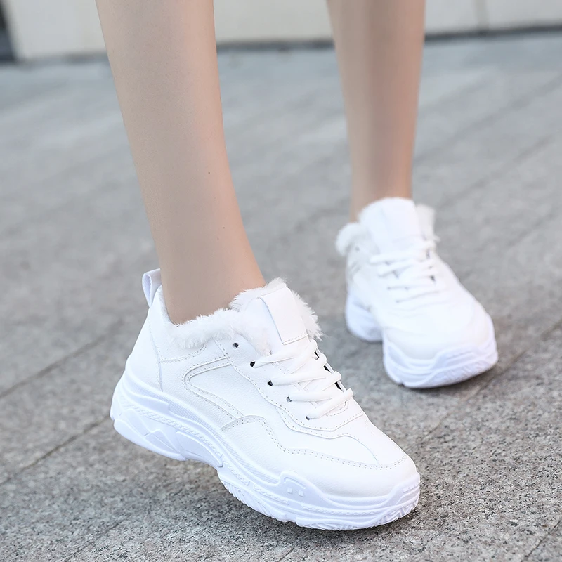

running shoes Korean version off the sneakers winter white shoes women's thick-soled shoes black sports furry shoes casual shoes