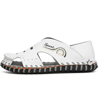

2020 HOT Comfortable Handmade Men Sandals Genuine Leather Soft Summer Men's Shoes Retro Sewing Casual Beach Shoes Big Size 39-44