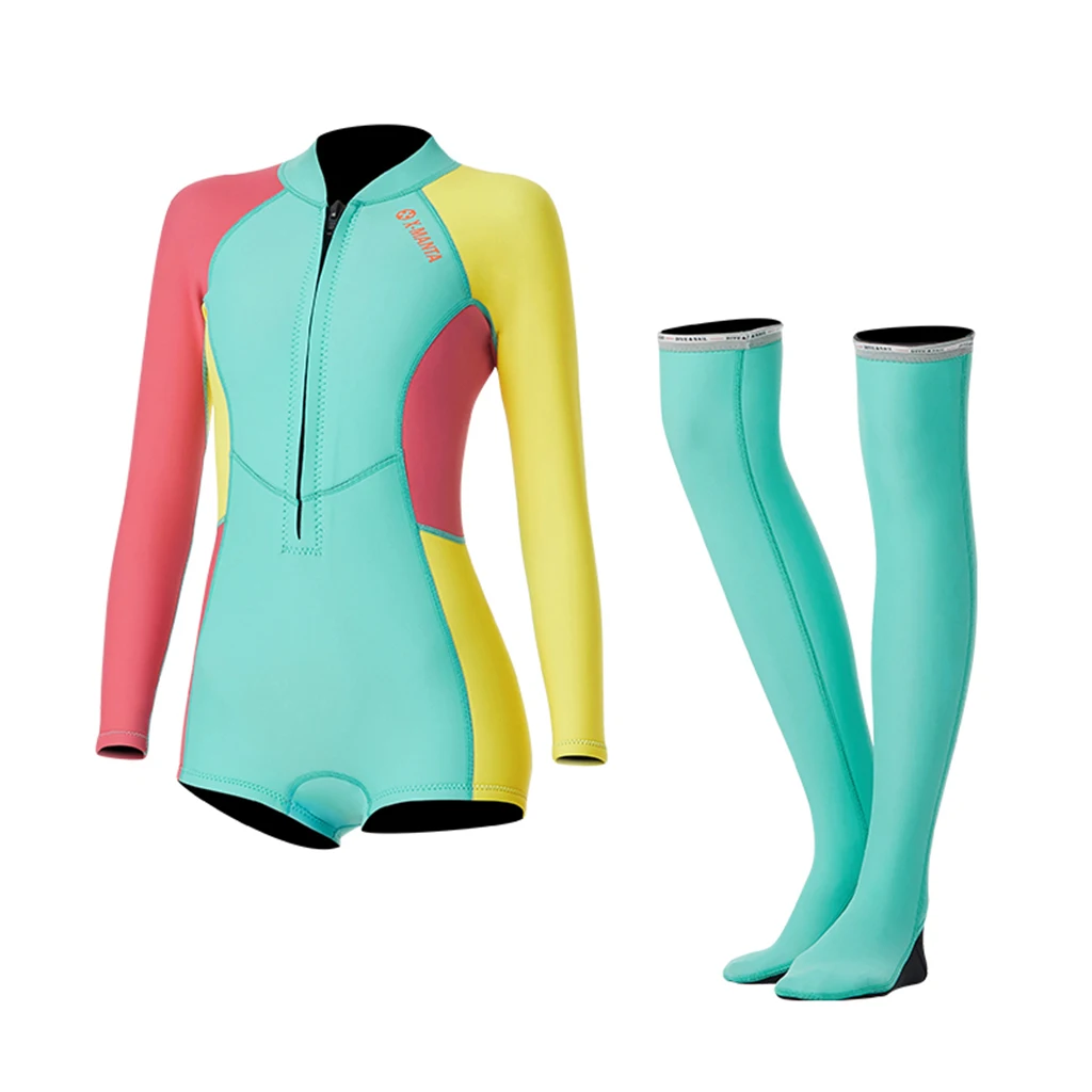 Women 1 Piece Wetsuit Front Zip Long Sleeve Diving Swimwear Women's Full Body Scuba Surfing Diving Wetsuits