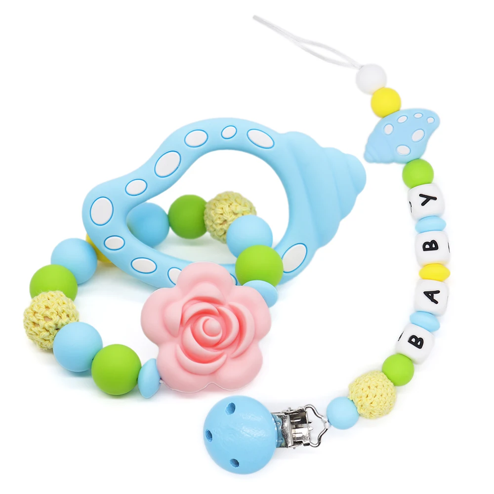 

Blue Conch Teether&Pacifier Clip For Baby Personalised Pacifier Clips Handmade DIY For Pacifier Chain Holder Baby Shower Gift