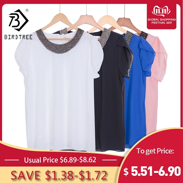 US $5.86 Exclusive 9 Color S-4XL New Blouses Women Loose Chiffon Casual Beading Blouse Pullover Shirt Tops C