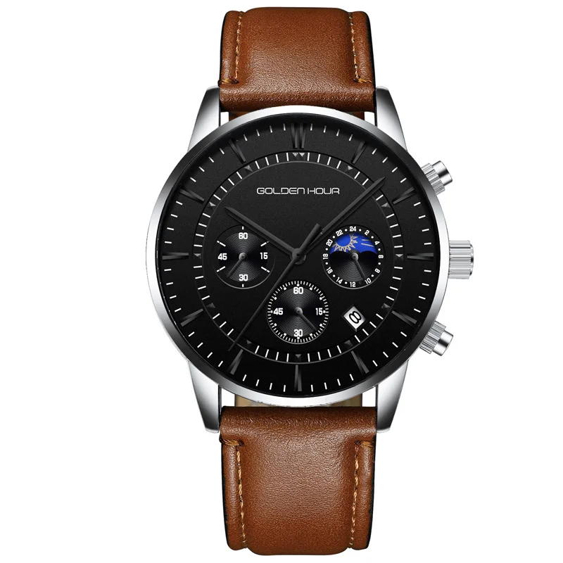 L-silver black GOLDENHOUR роскошные брендовые мужские часы полностью стальные деловые наручные часы водонепроницаемые кварцевые мужские часы Relogio Masculino - Цвет: L-silver black