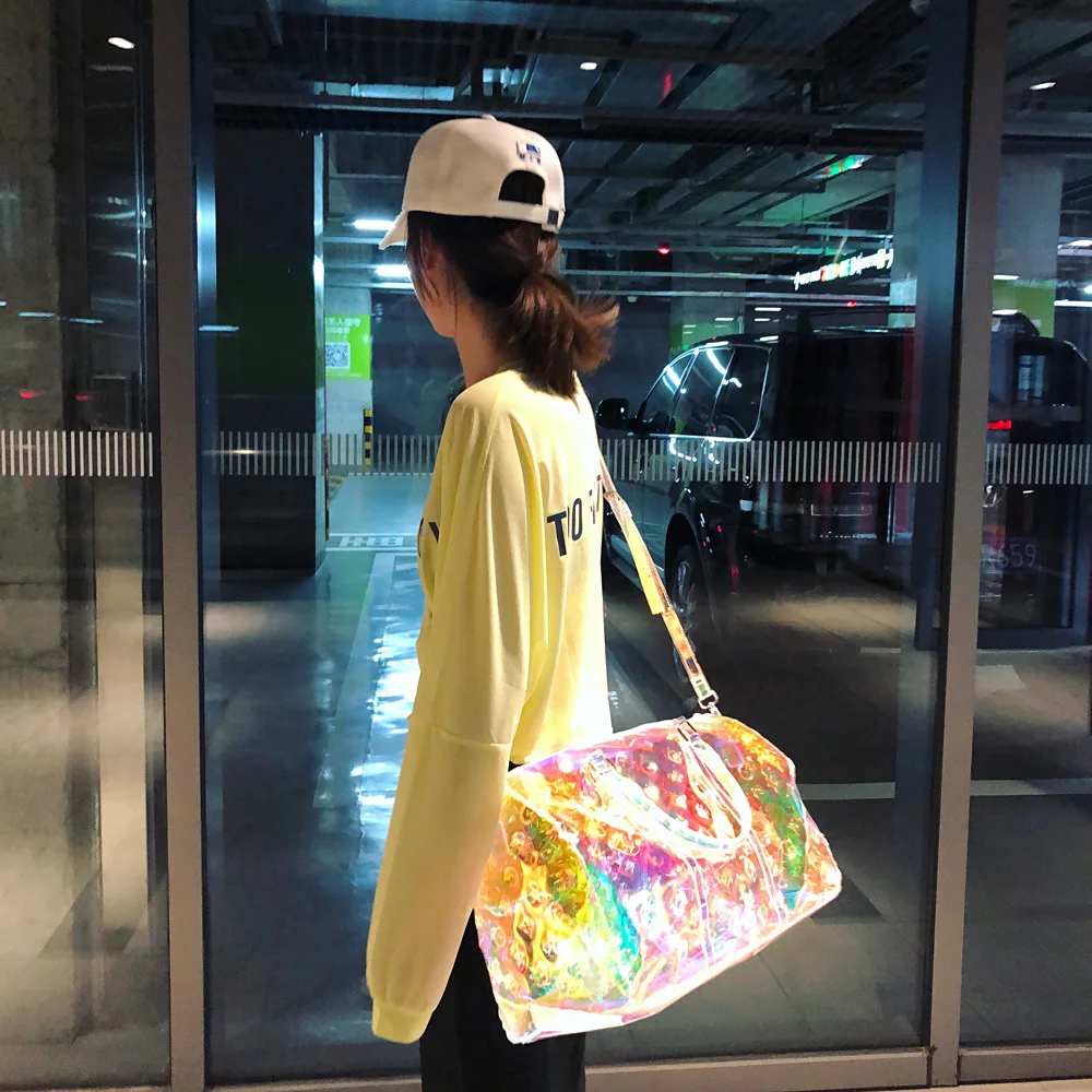 Лазерная красочная брендовая дорожная сумка, прозрачная яркая Роскошная Светоотражающая сумка для фитнеса, сумка для багажа, переносная сумка для чемодана