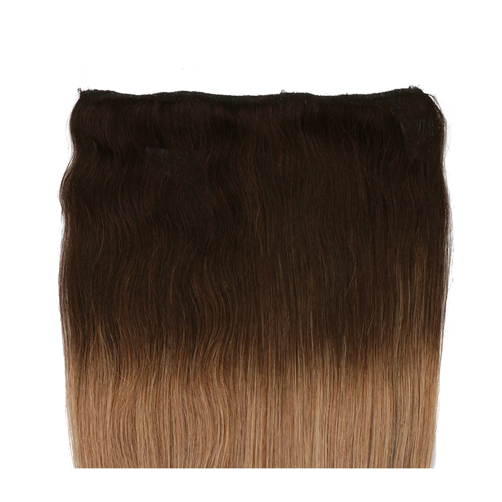 Toysww One Piece Clip in Hair Extensions Human Hair Double Weft Clip on Extensions Balayage Brown #2/2/8