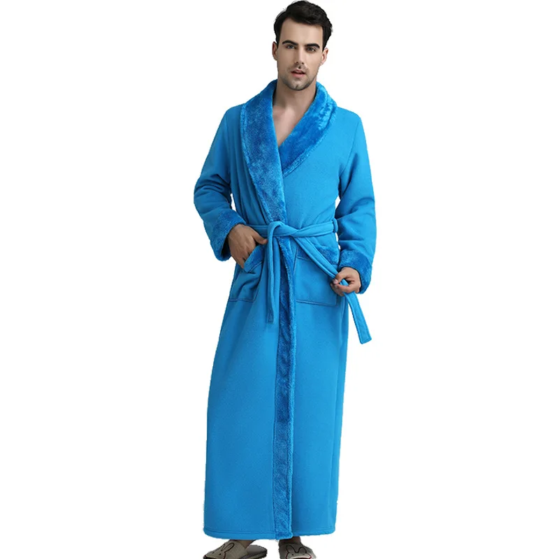 Зимний женский длинный уютный фланелевый Халат, кимоно, теплый коралловый флис, мужской банный халат, v-образная Пижама, халат, одежда для сна - Цвет: qianlanjiahou