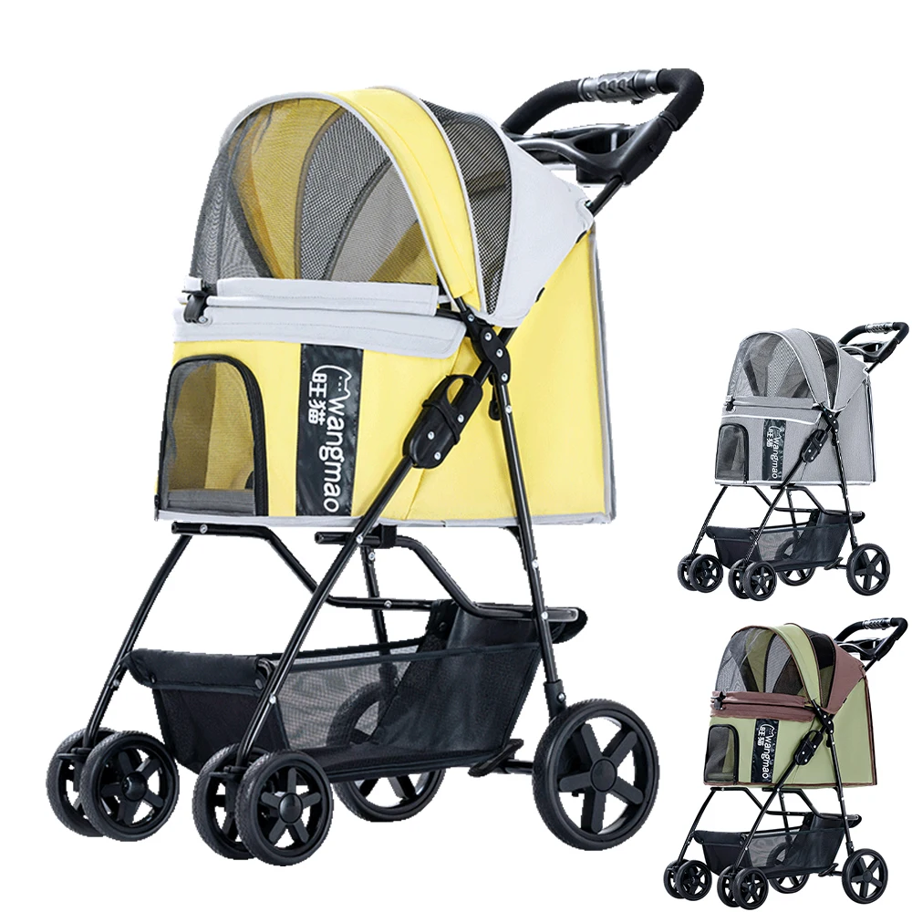 

Foldable Pet Cat Stroller Newborn Baby Stroller Breathable Big Capacity Dog Transporter Carrier Outdoor Travel Vehicle Raincoat