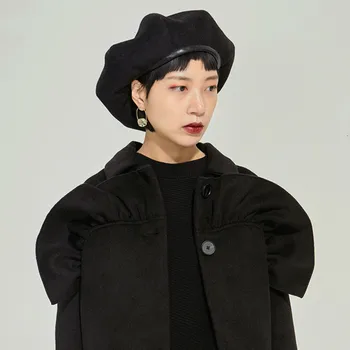 

Women Black Split Joint Woolen Fishermen Hat New Round Dome Temperament Fashion Tide ll-match Spring utumn 2020 1478