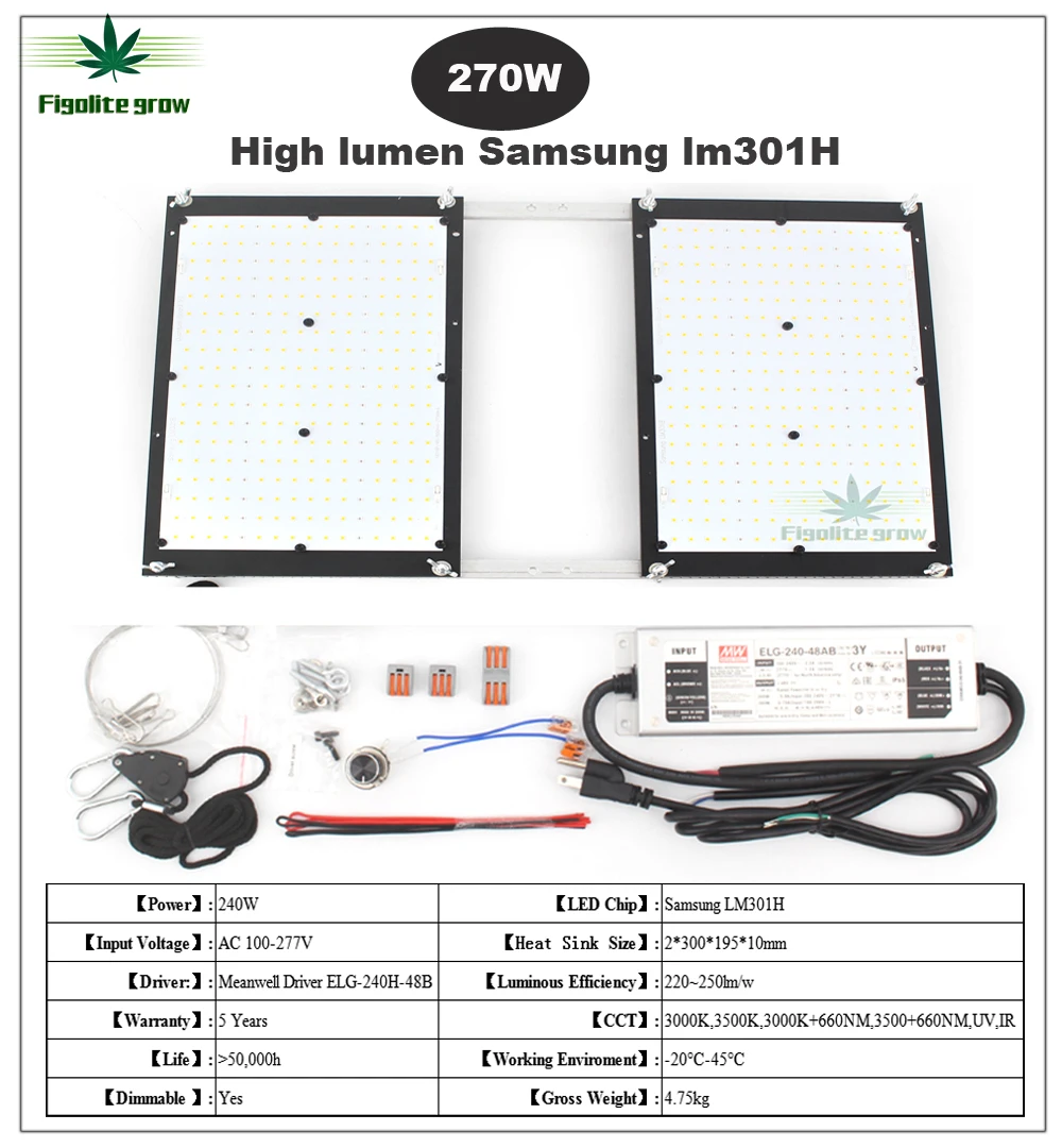 Новейшая светодиодная плата Samsung LM301H/LM301B диммируемая 240 Вт квантовые технологии
