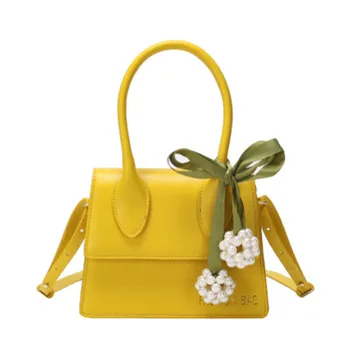 

Solid Pattern PU Leather Mini Tote Bags for Women 2020 Flap Shoulder Messenger Bag with Beading Ladies Travel Handbags and Purse