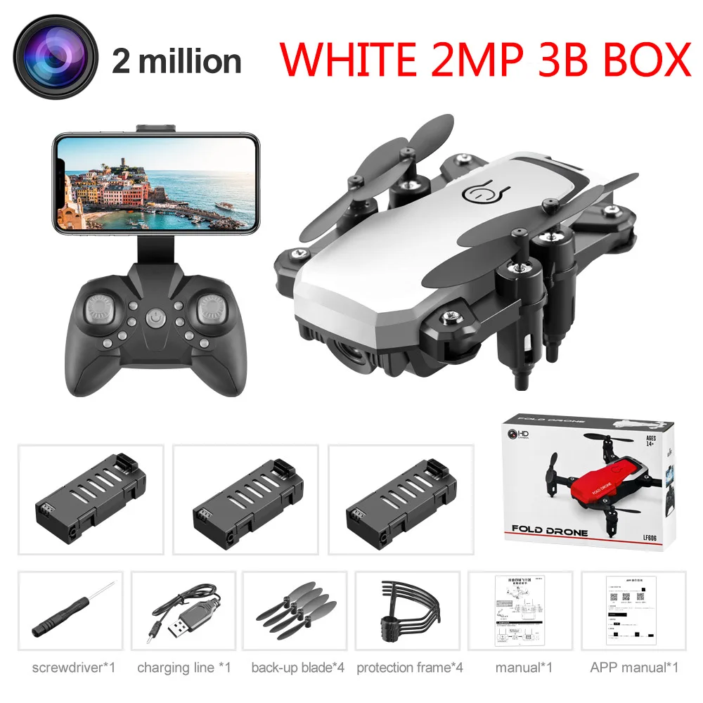 White 2MP 3B LF606 квадрокоптер мини Дрон с 4K камерой HD складные дроны один ключ возврат FPV Следуйте за мной RC вертолет Квадрокоптер детские игрушки - Цвет: White 2MP 3B