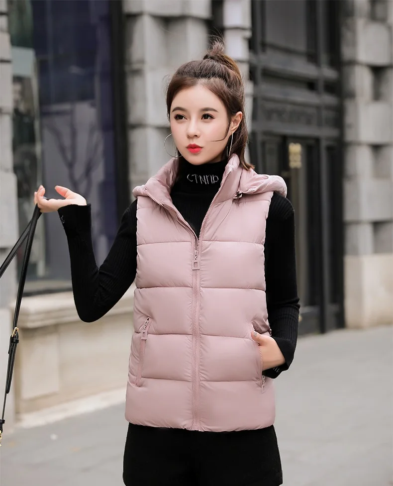 YAGENZ Plus size Down Cotton Coat Waistcoat Female Outwear Winter Vest Women Warm Vest Short Coat Hooded Coats Women Clothes 542 - Цвет: Pink