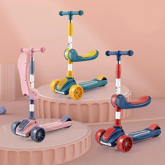 Children's Kick Scooter Folding Skateboard Kids Adjustable Height Flashing Light 3 Wheels Foot Scooters Boy Girl Scooter Gifts 1