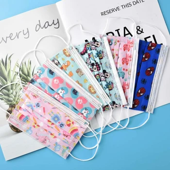 

50Pcs Variety Thick Earloop Printing Face Masks Kids Disposable Cartoon MouthMask 3 Layer Breathable Children 's Non Wovens