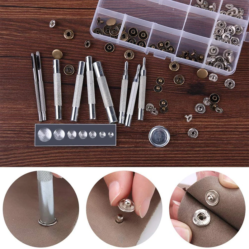 LMDZ Leather Snap Fasteners Kit Press Stud Metal Button Snaps with Hammer Installation Tools for DIY Leather Craft Project leather sewing tools leather hardware