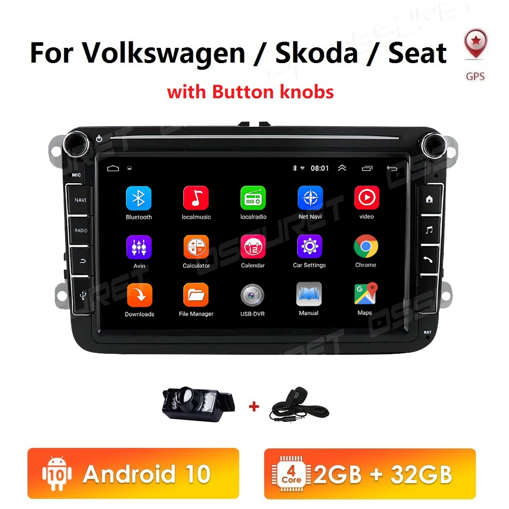 US $105.00 Android 10 2Din Car Multimedia Player For VWVolkswagenGolfPoloTiguanPassatB7B6SEATLeonSkodaOctavia Radio GPS