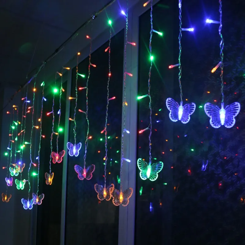 

LED Butterfly Curtain Light Ices Strip Butterfly Pendant Light String Indoor Outdoor Decoration QP2