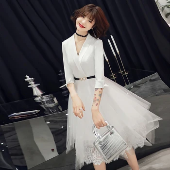 

Noble Ladies Evening Dress Sweet Sleeves Elegant Medium Long Section Banquet Dinner Dress Party Prom Dress Vestido De Festa