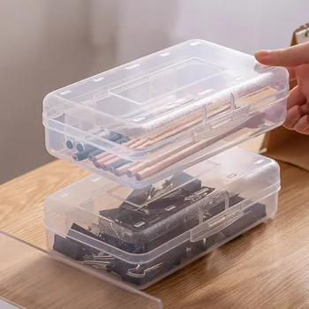 

3pcs Desktop Pencil Box Large Capacity With Snap-tight Lid For School Gift Stationery Stackable Simple Clear PP Storage Case