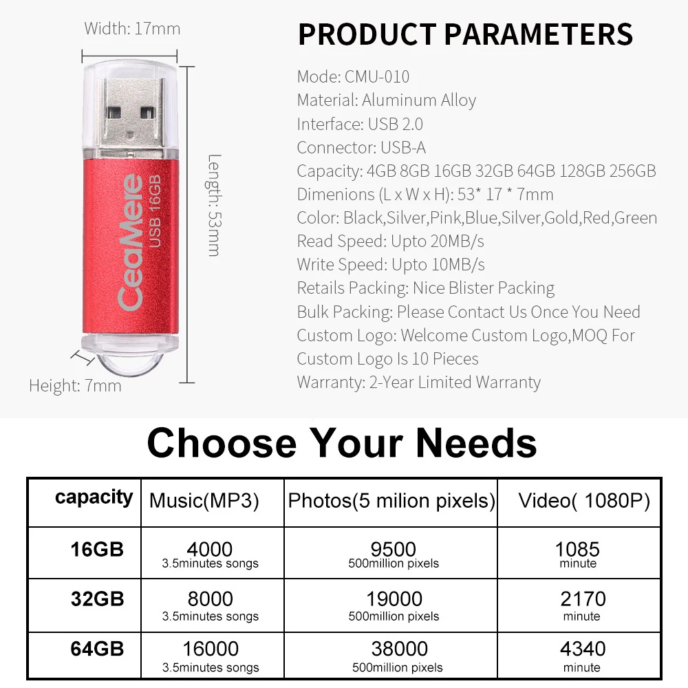 Ceamere- 2.0 USB  ̺, Ʈ 16GB/8GB ÷ ̺ USB 2.0  USB ƽ ÷ ̺