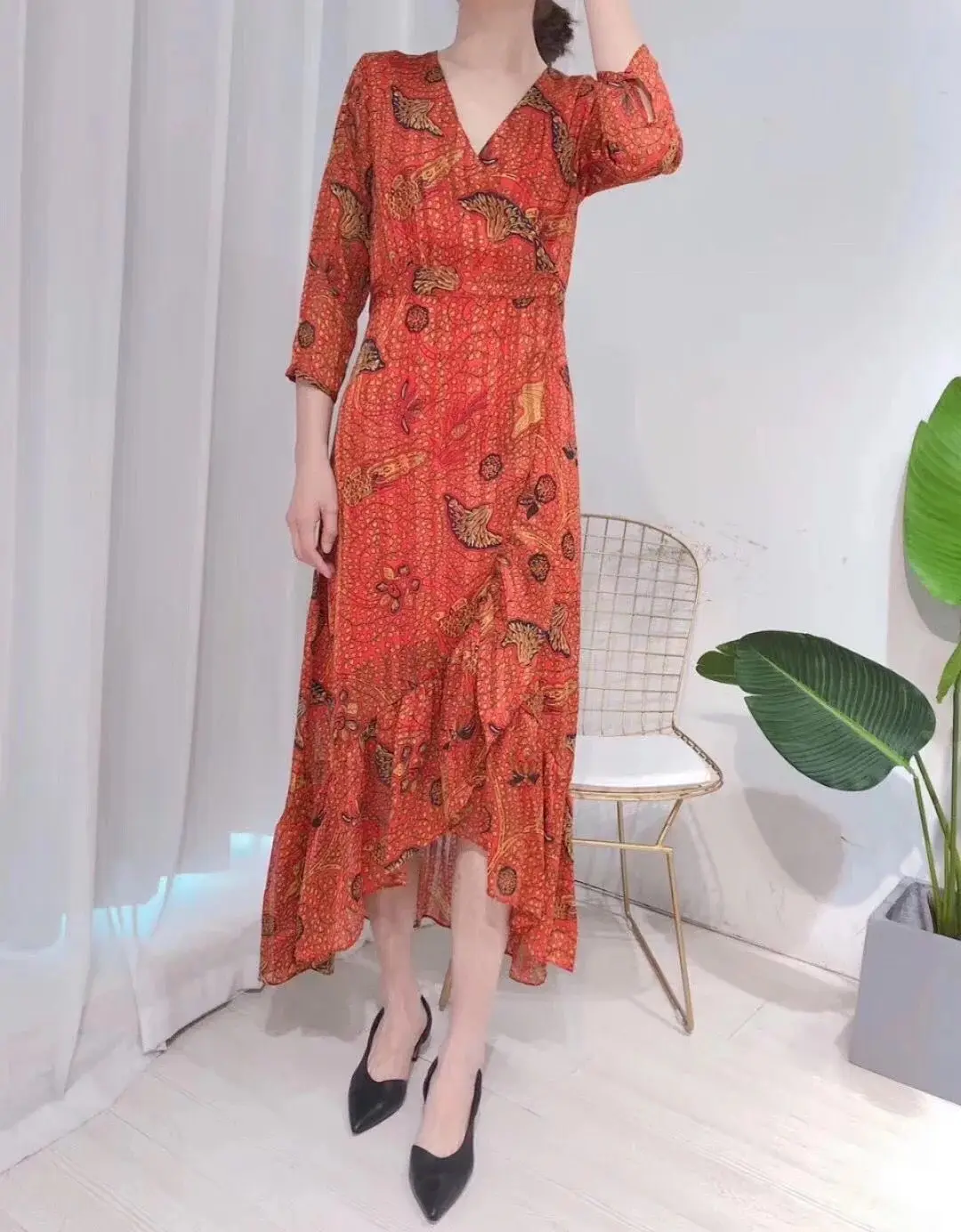 

Women Dress 2019 Wrapped V-neck Midi Dress