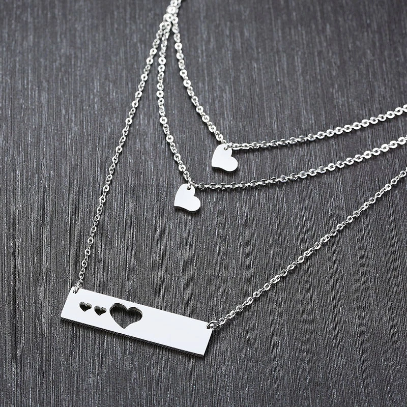 

Layered Chain Choker Necklace Heart Pendant Silver Multilayer Charm Party Collar Girlfriend Gifts