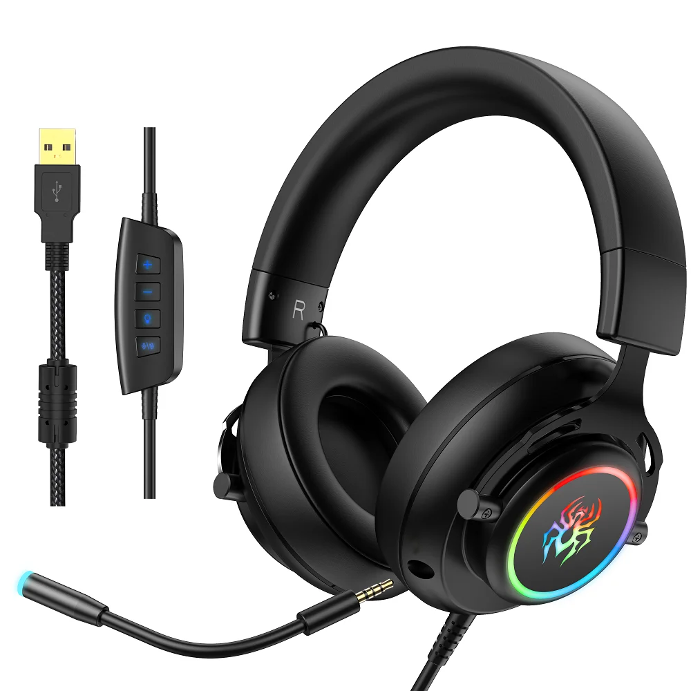 Gaming Headset Professional Led Light Wired Detachable Headphone PS4 for Computer 7 1 channel Adjustable Volume Control With Mic