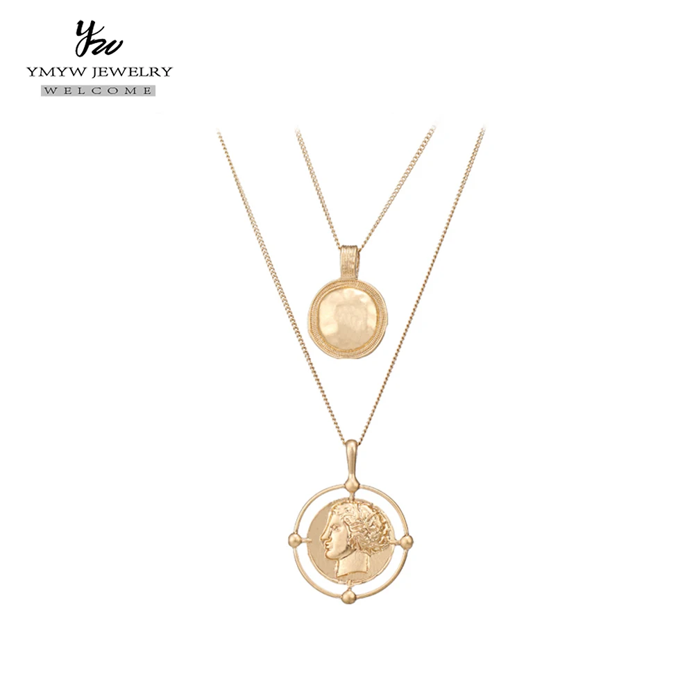 YMYW трендовая винтажная Золотая портретная монета с двойным Подвеска со слоями