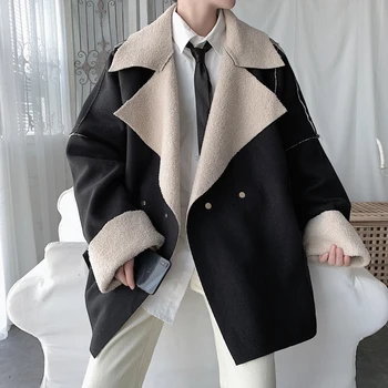 

Winter Quality Jacket Men Thick Warm Parka Windproof Youth Streetwear Hip Hop Clothes Cotton Fur Lamb Wool Fleece Coat Korean