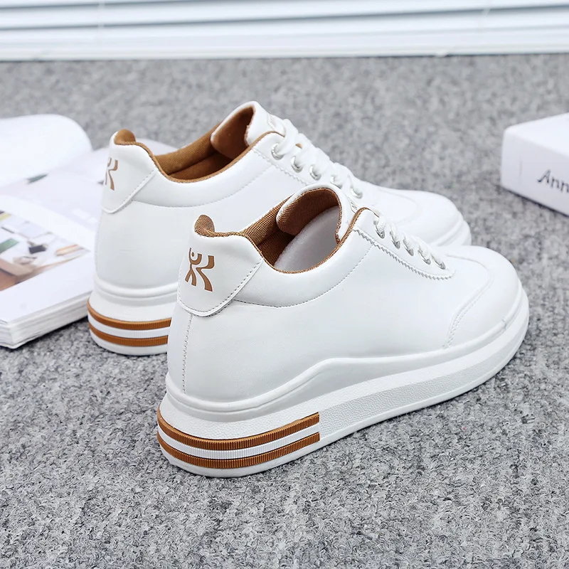 

2019 Spring And Autumn New Style Korean-style Versatile Casual Shoes Slanted Heel Thick Bottomed Elevator White Shoes Women's La
