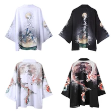Японское традиционное кимоно в стиле унисекс, кардиган Ukiyo-e с принтом дракона, юката, летнее солнцезащитное пальто, Harajuku, куртка, уличная одежда