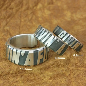

999 Pure Silver Words Engraved Ring High Detail Mens Biker Rock Punk Ring 9Y018