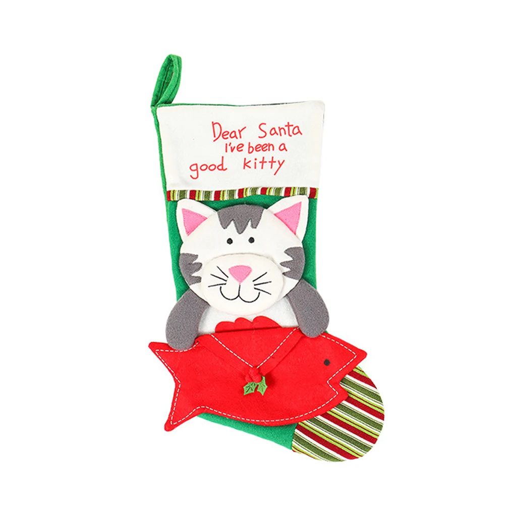 

Hotel Sock Holiday Candy Christmas Shops Storage Packing Home Decoration Hanging Santa Claus Cat Dog Shape Gift Bag