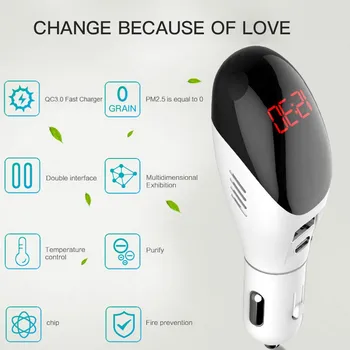 

Mini Vehicle Air Purifier Dual-USB Digital Display Ionic Air Cleaner Quick 3.0 Charging Auto Car Fresh Accessories Air Cleaner