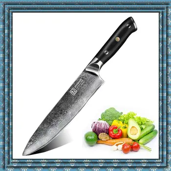 

KEEMAKE 8'' Chef Knife Japanese Damascus VG10 Steel Kitchen Knives High Quality G10 Handle Sharp Blade Meat Fruit Cutting Tools