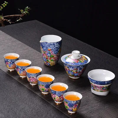 D Set Gift box Цзиндэчжэнь Глазированная керамическая чайная сервиз Wanhua наборы чайный горшок высокого качества домашние чайные чашки кунг-фу зеленый чай улун Pu-erh чайная посуда подарочная коробка - Цвет: D Set Gift box