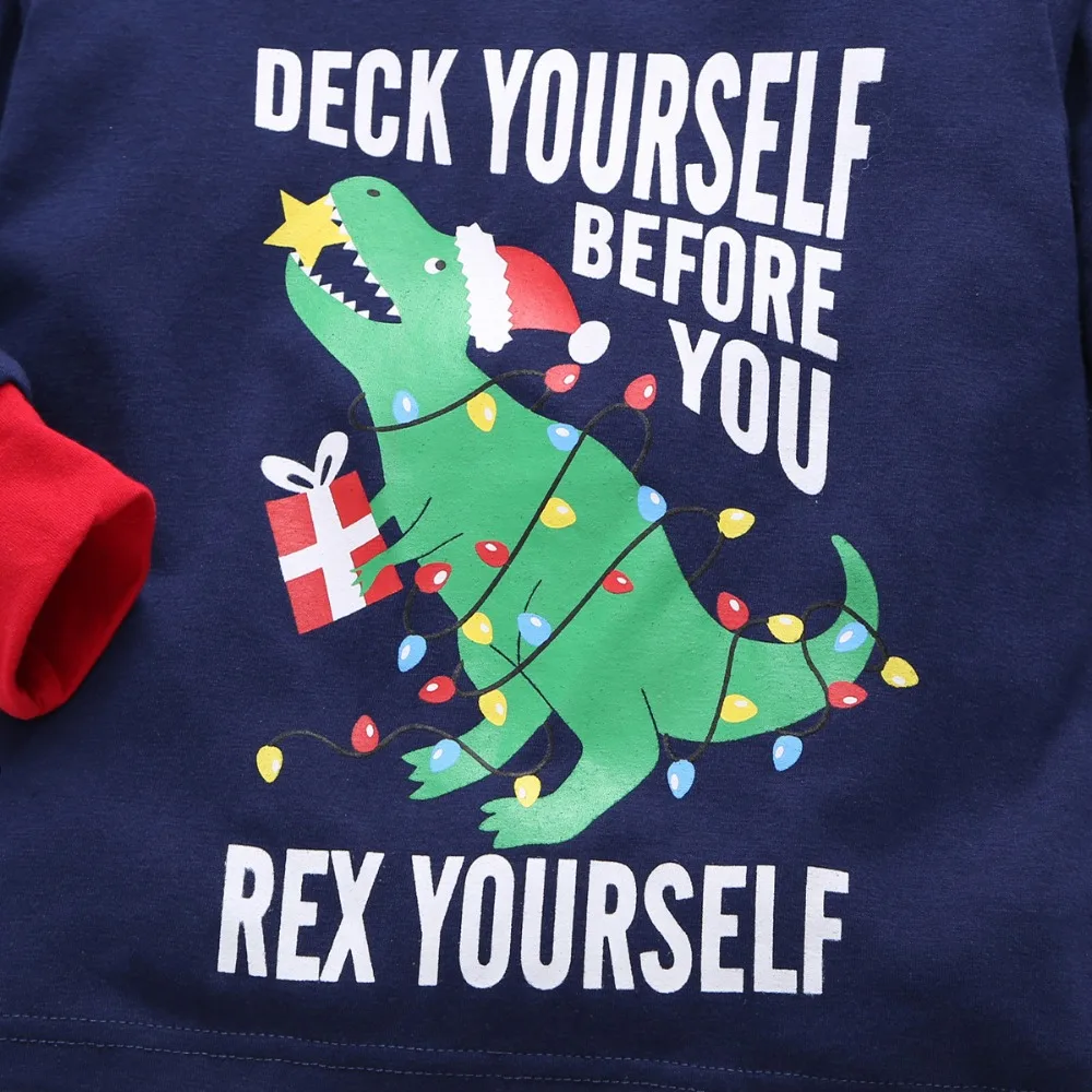 Рождественский пижамный комплект для маленьких мальчиков, детская одежда с динозаврами, вязаные длинные пижамы, наряды Санты, Детский костюм, серый костюм