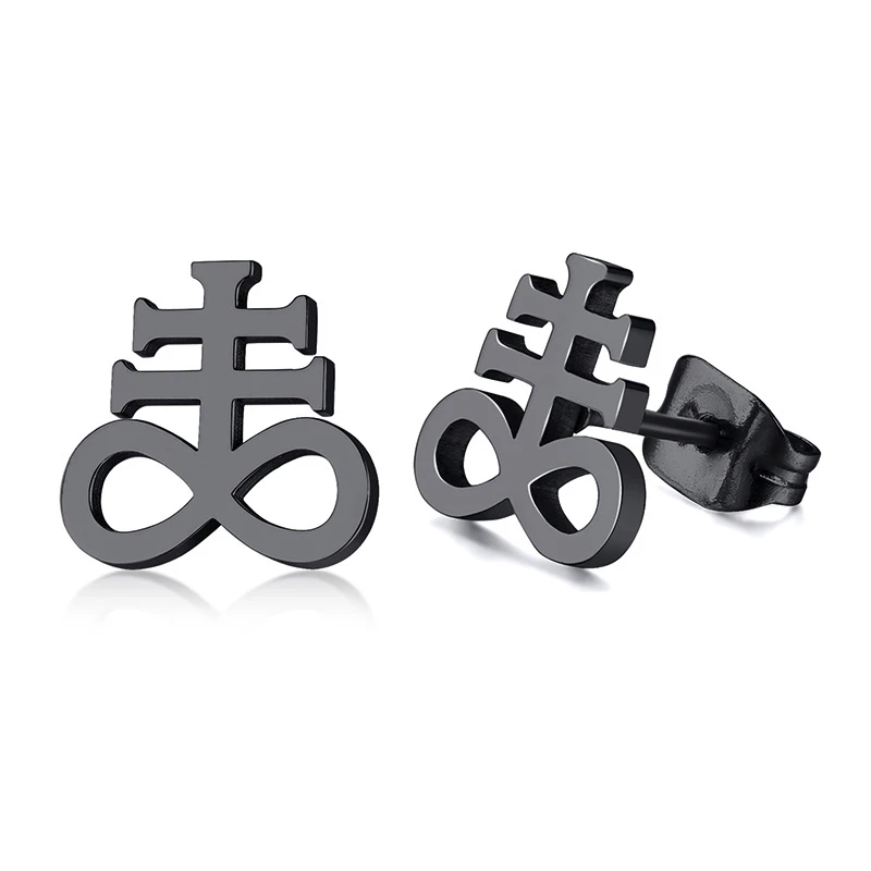 VASSAGO Orecchini a Croce con leviatano Satanico Devil Orecchini in Acciaio Inossidabile Sole Religioni Gioielli Wiccan Amuleto per Donne Ragazze (S