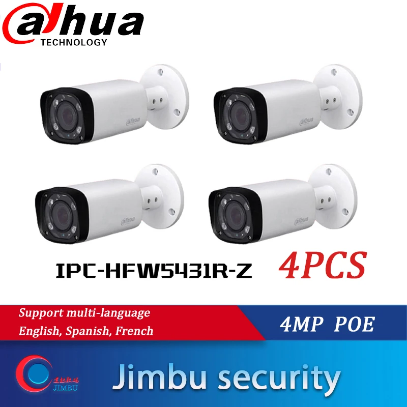 

camera dahua 4mp POE multi-language 4PCS/Lot IPC-HFW5431R-Z varifocal motorized lens 2.8mm ~12mm H.265 IR 80M Bullet camera onvi