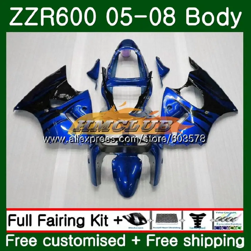 Корпус для KAWASAKI ZX600 600CC ZZR600 05 06 07 08 Синий Пламя 107CL. 231 ZX600CC ZZR-600 ZZR 600 2005 2006 2007 2008 OEM обтекатели