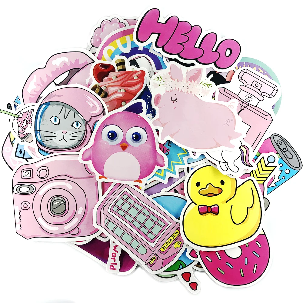 Cute Girls Pink Stationery Sticker Funny Cartoon Scrapbook Stickers for Girl 50pcs / set