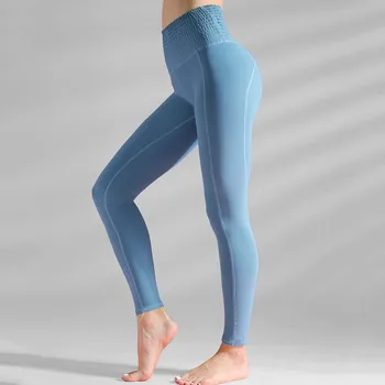 

Women Yoga Fitness Leggins Non slip crotch High Crumpled Waist Strong Spandex Long Gym Pants Seamless Tight Peach HIP Leggings