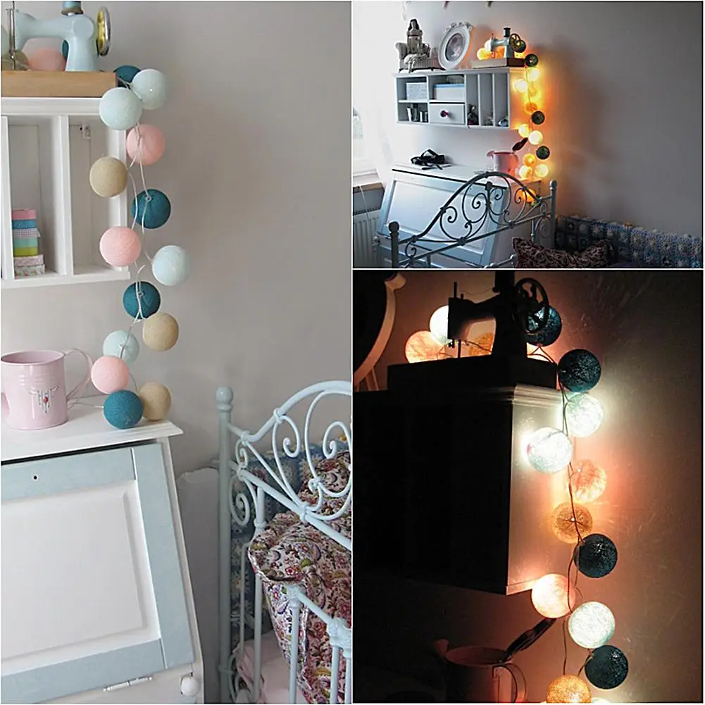 20 Lights Cotton Ball Model Fairy Light Purely Handmade Decorative Light Girl Room Decoration Wedding Night Light Cover Balls