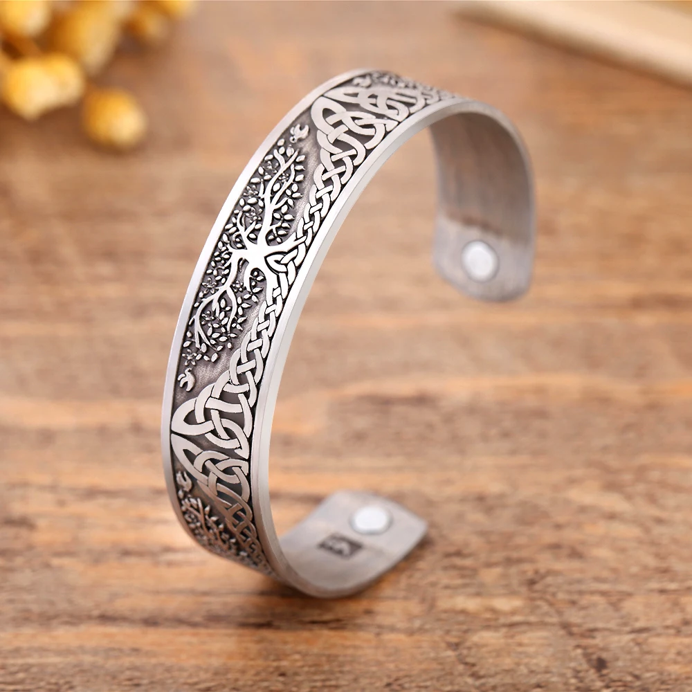 Skyrim Vintage Tree of Life Bracelet Cuff Bangle Stainless Steel Zinc Alloy Magnetic Bangles Jewelry Gift for Men Women bangle bracelet stainless steel bracelet magnetic bracelet