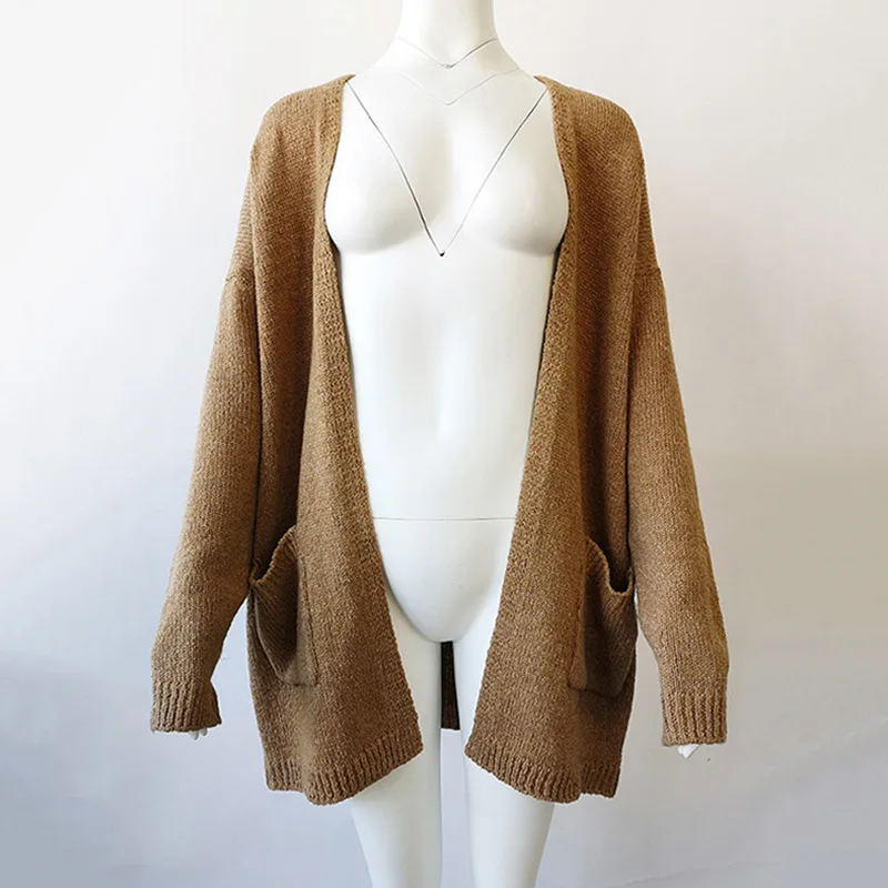 cardigans Хлопковый однотонный кардиган, Женский вязаный свитер, Повседневный Кардиган с длинным рукавом, Свободный вязаный кардиган, верхняя одежда размера плюс - Цвет: cardigans