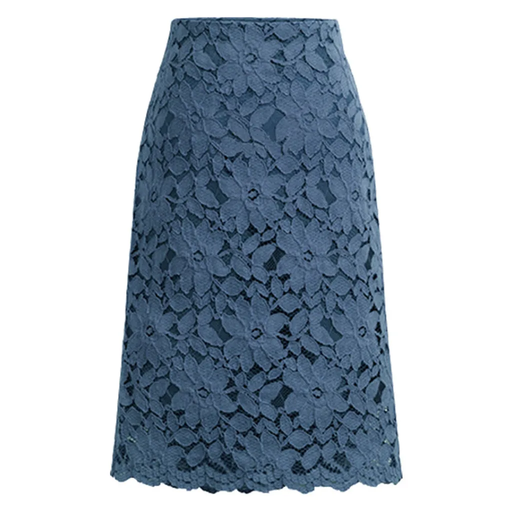 Элегантная Праздничная прямая юбка, Женская Офисная кружевная юбка для девочек, трапециевидная открытая юбка для фитнеса, тонкая юбка до колена, 6Xl размера плюс, пачка - Цвет: Blue