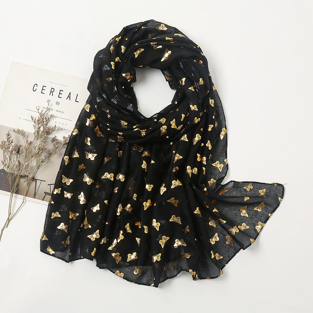 Scarf Winter Glitter Hijab Butterflies Gold Hijab Scarf Shawl